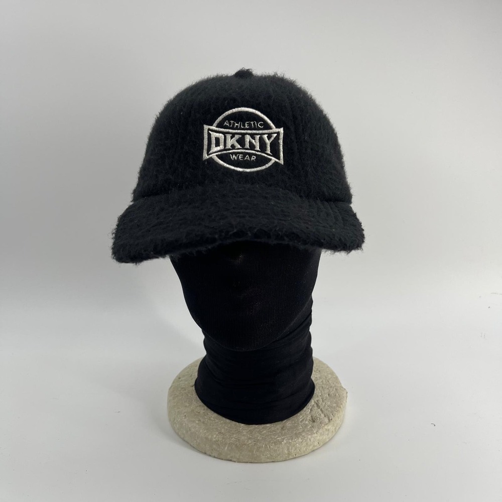 Vintage DKNY Athletic Wear Black Fuzzy Baseball Cap Made in USA Donna Karan Hat